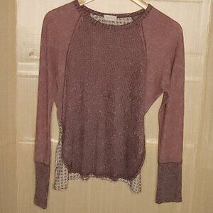Hem & Thread Womens Maroon Paisley Mixed Material Silky Thermal Top Small